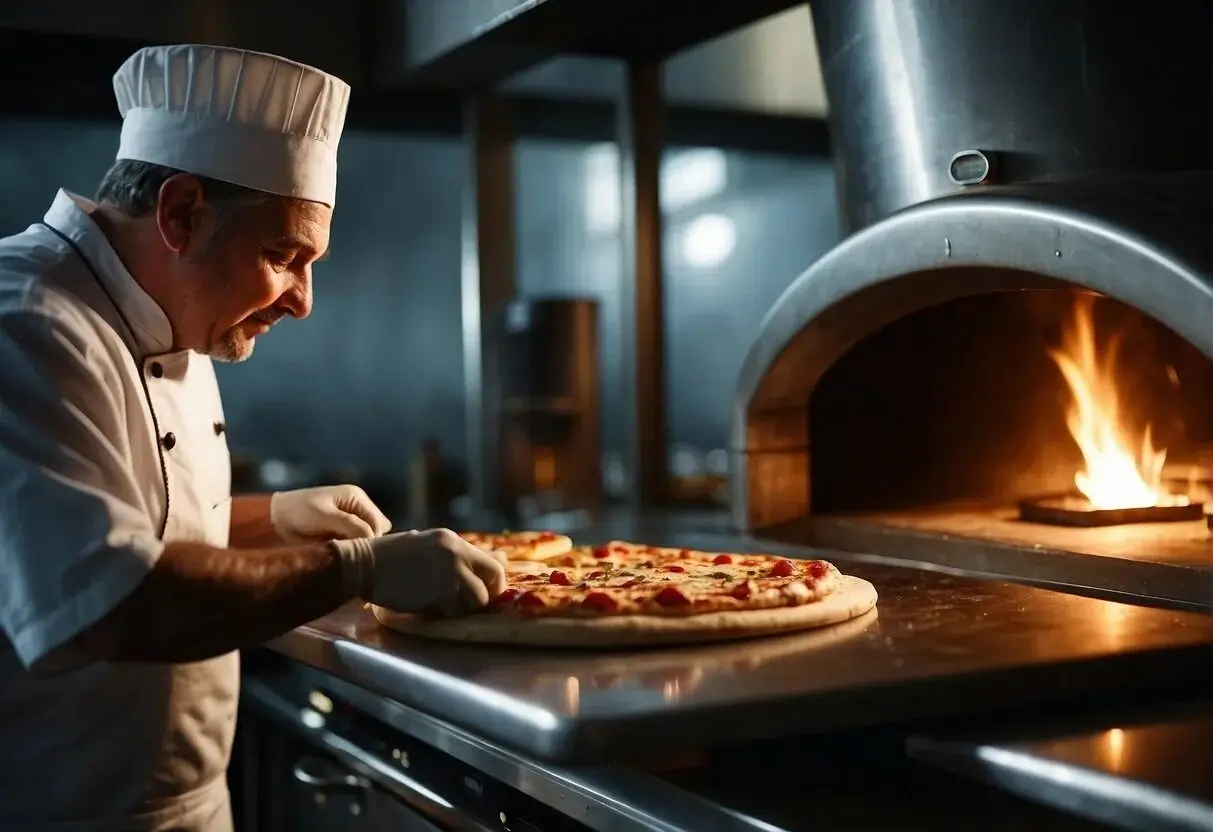A passionate pizzaiolo at work near the oven.